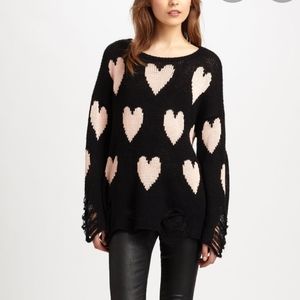 Wildfox Distressed oversized Heart Sweater
